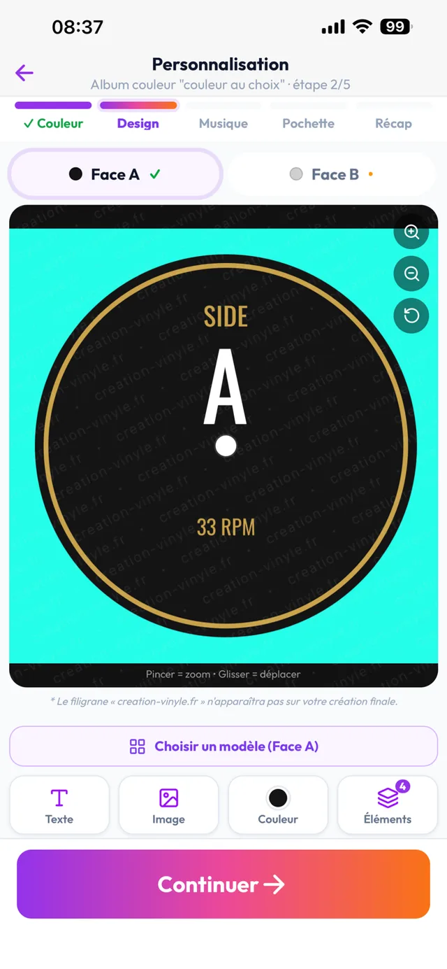 Personnalisation du macaron — face A, modèle Side A